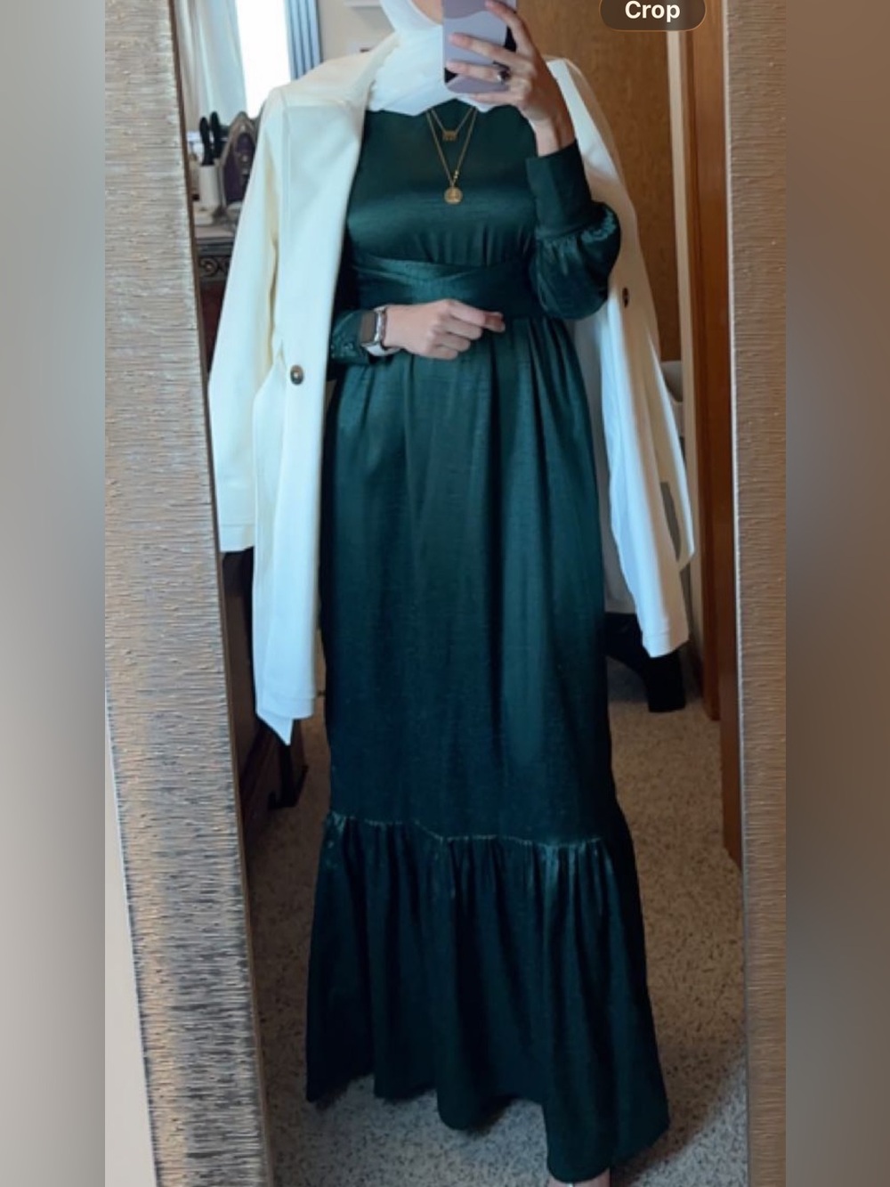 LaMeera Elegant Long-Sleeve Emerald Green Maxi Hijab Dress